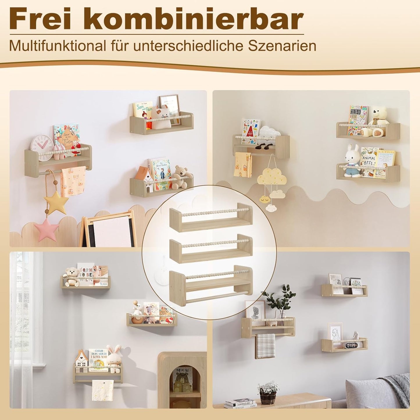 Kinder-Bücherregal, 40 x 15 x 14 cm Naturholzfarbe