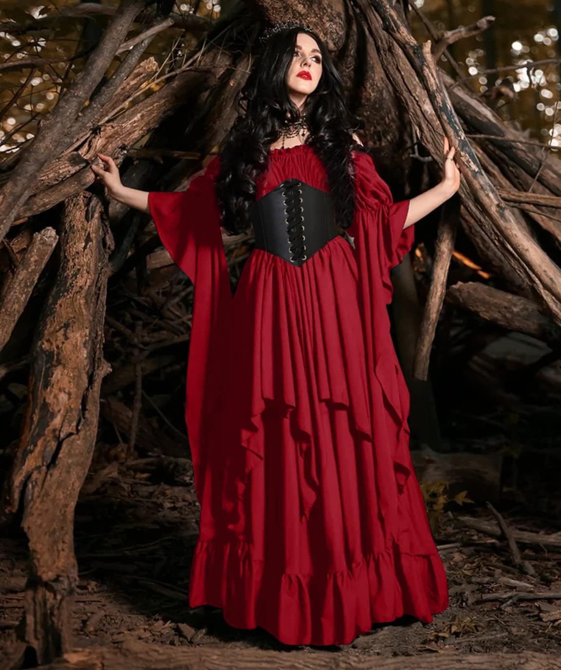 Mittelalter Renaissance Maxikleid Kostüm, Rot M