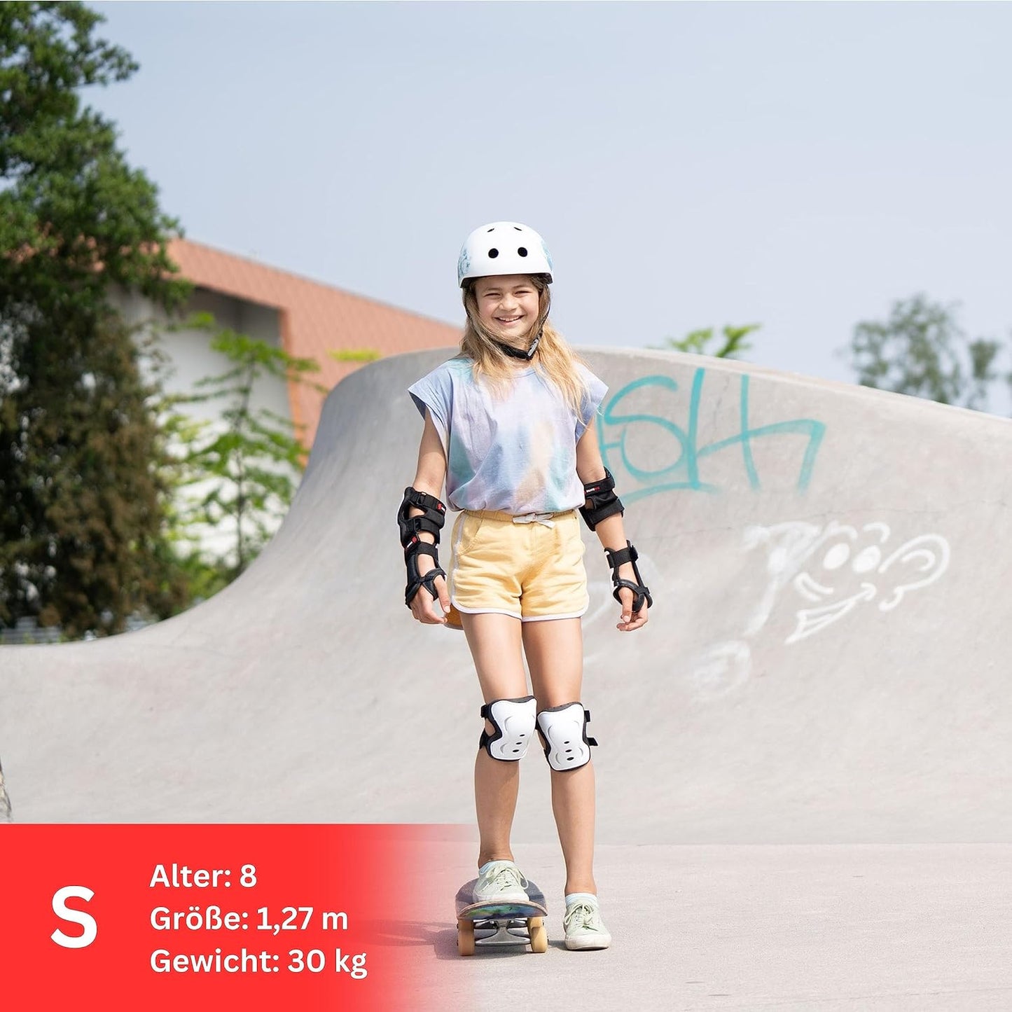 6-teiliges Skate Protektoren Set für Kinder & Jugendliche, S - Kinder & Jugendliche Weiss