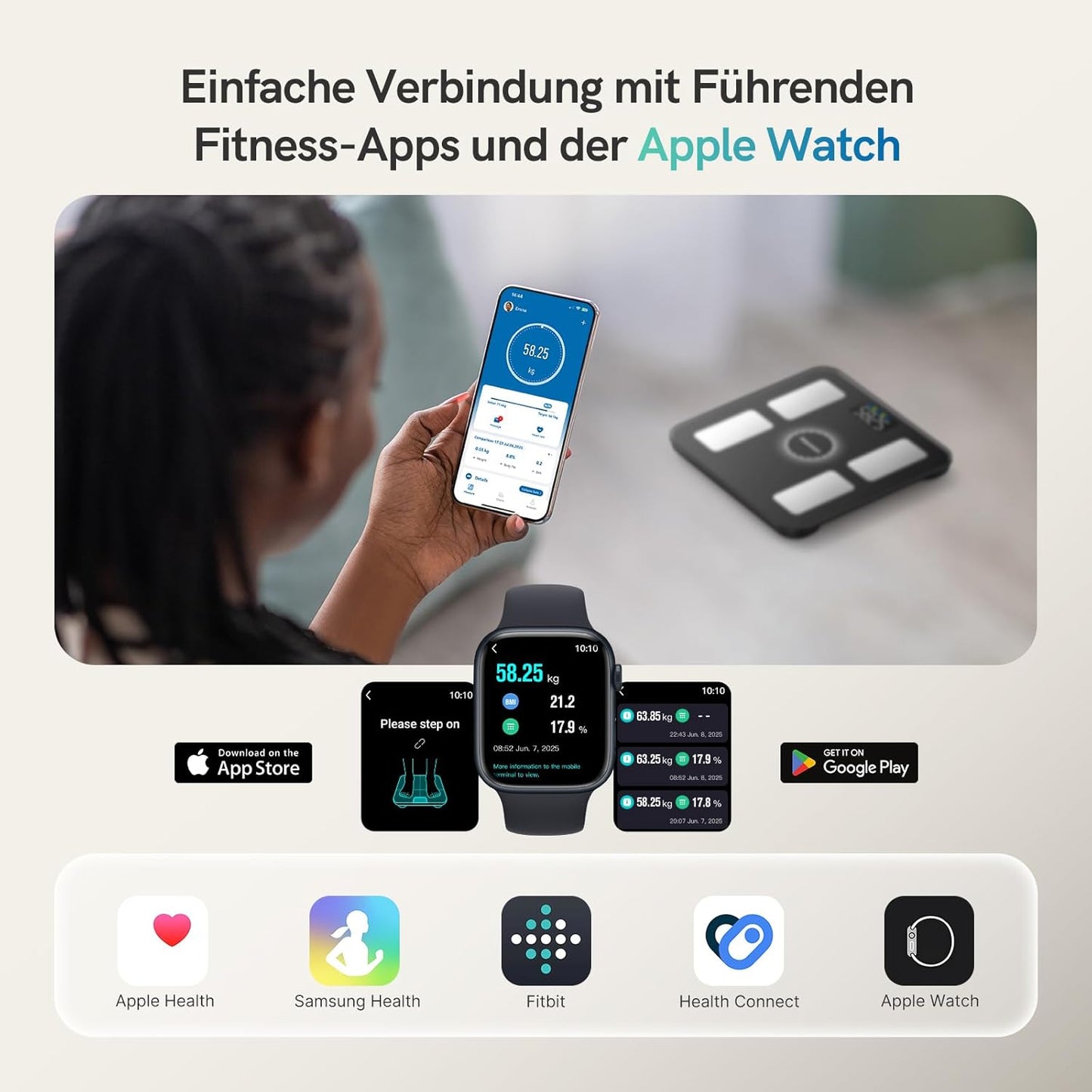Bluetooth Körperanalysewaage mit 20 Messwerten