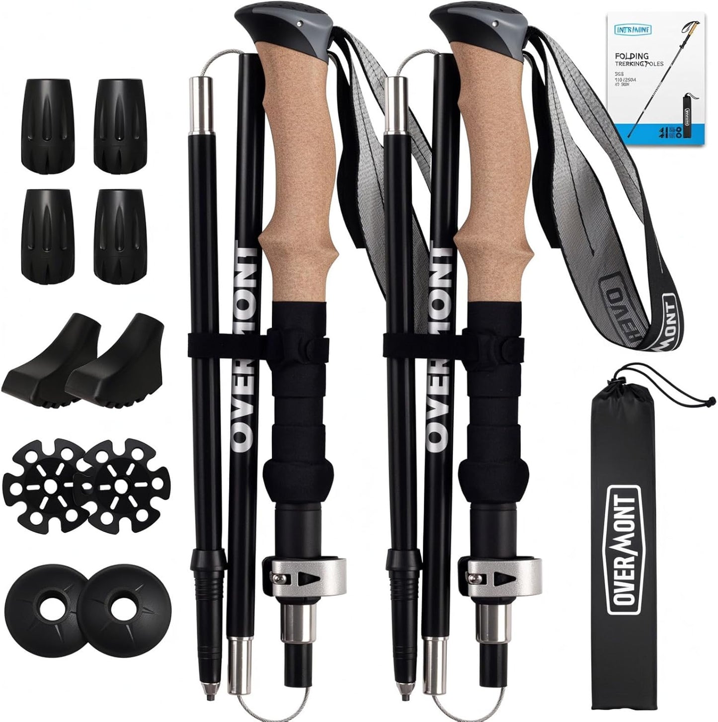 Faltbare Trekkingstöcke, 7075 Aluminium Aluminium Schwarz