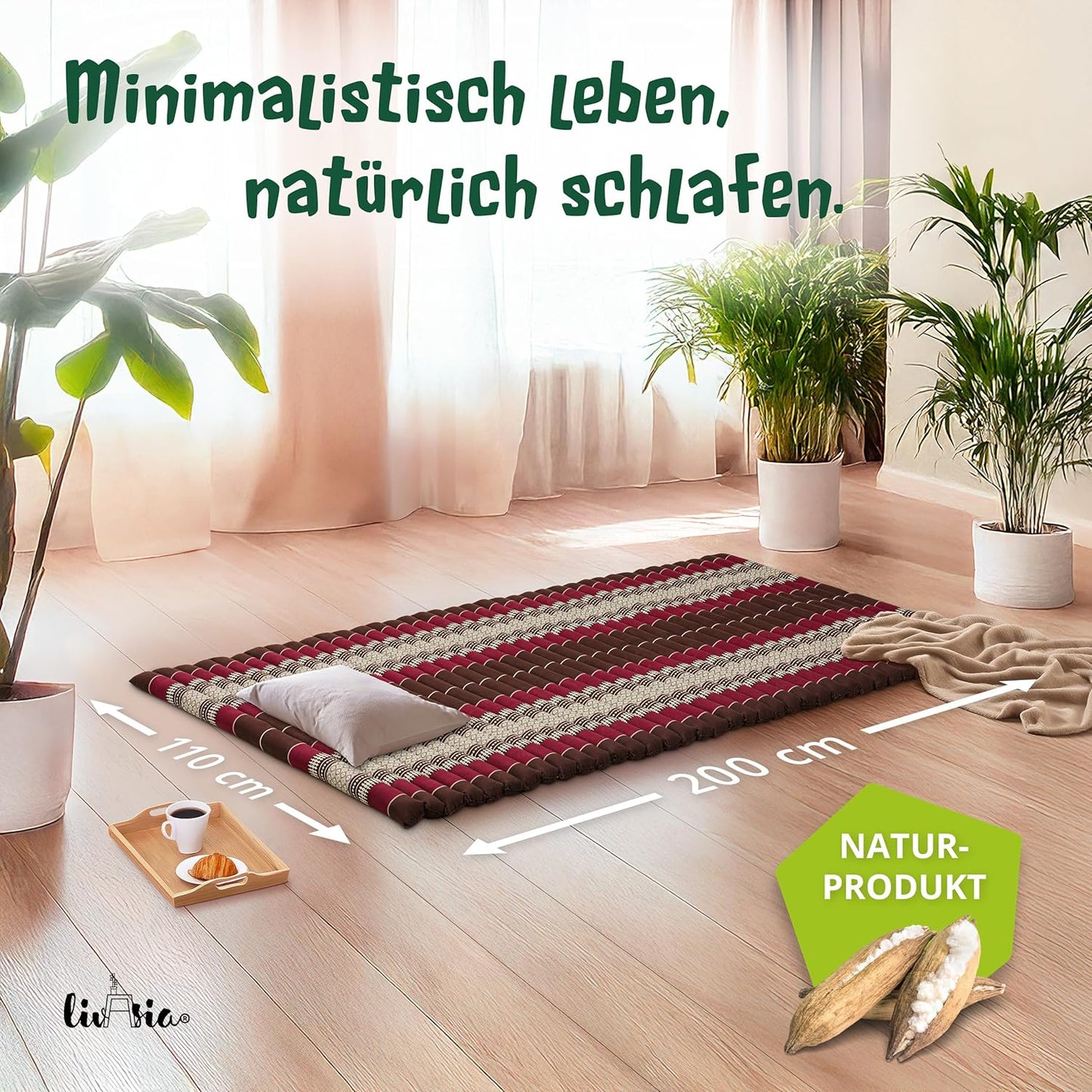 Rollmatratze für Gäste & Outdoor (200x110x4,5cm), L (200 x 110 cm) Weinrot