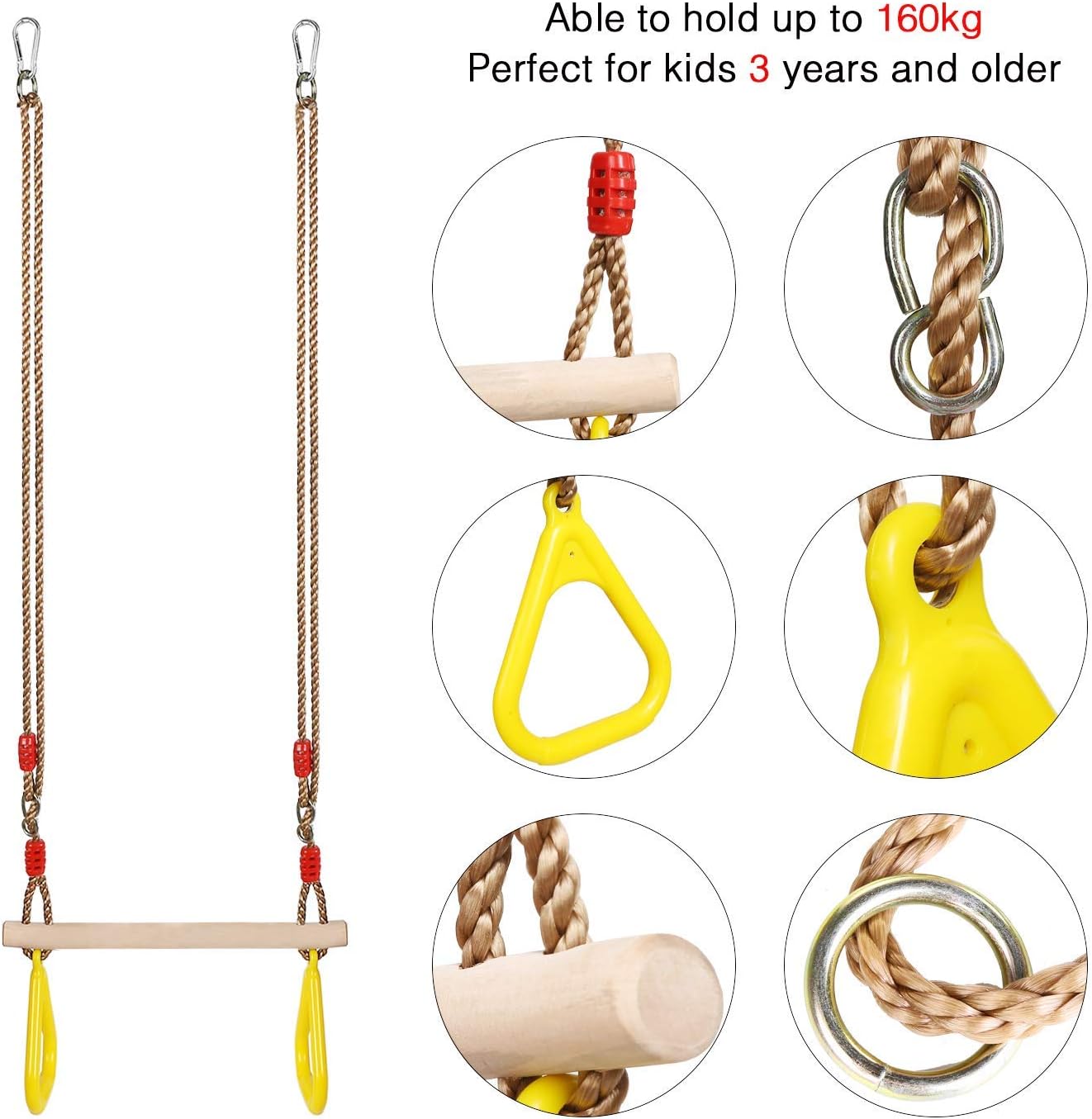 Multifunktions-Kinderholz Trapeze Schaukel, Farbe: Gelb