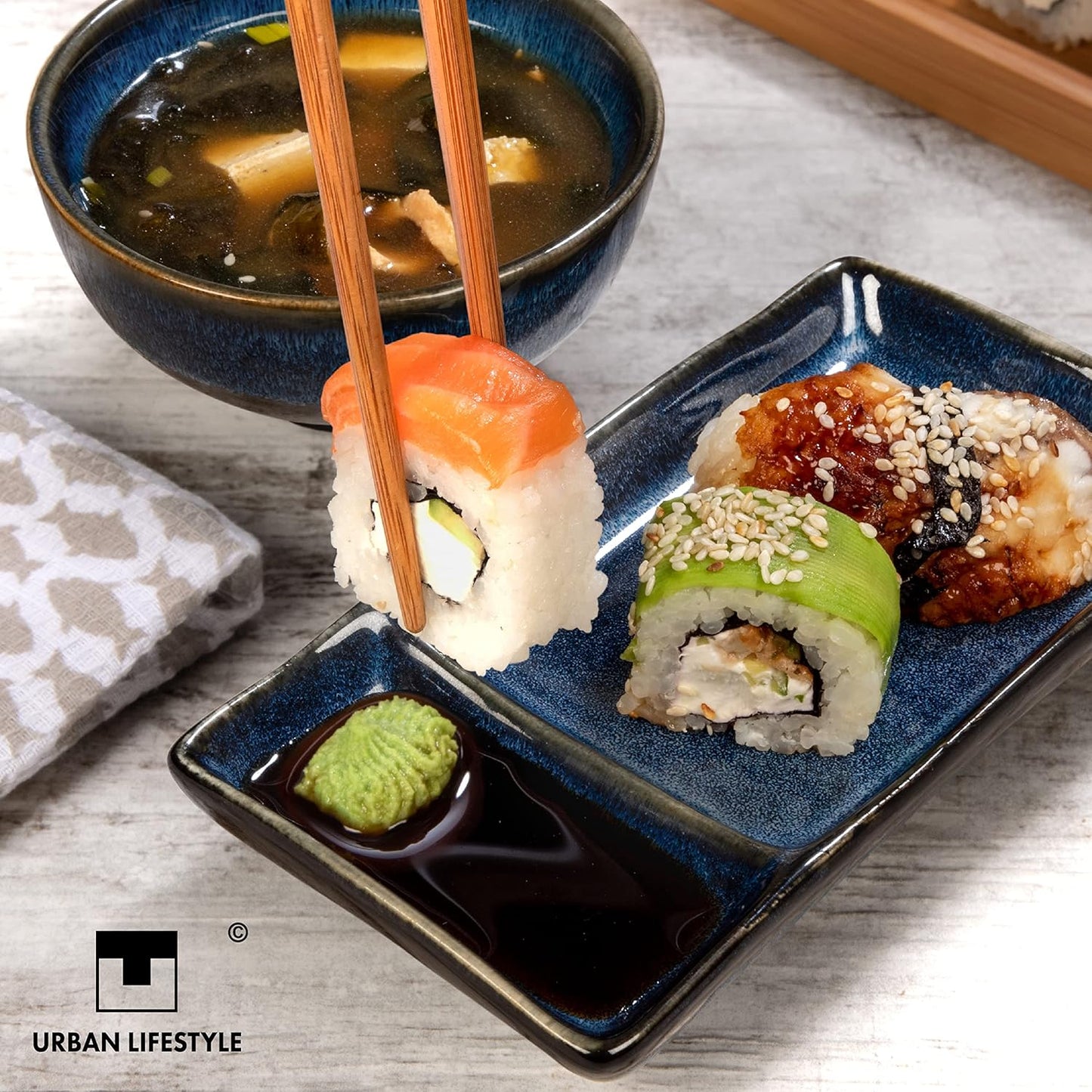 6-teiliges Sushi-Geschirr-Set für 2 Personen, Marinblau