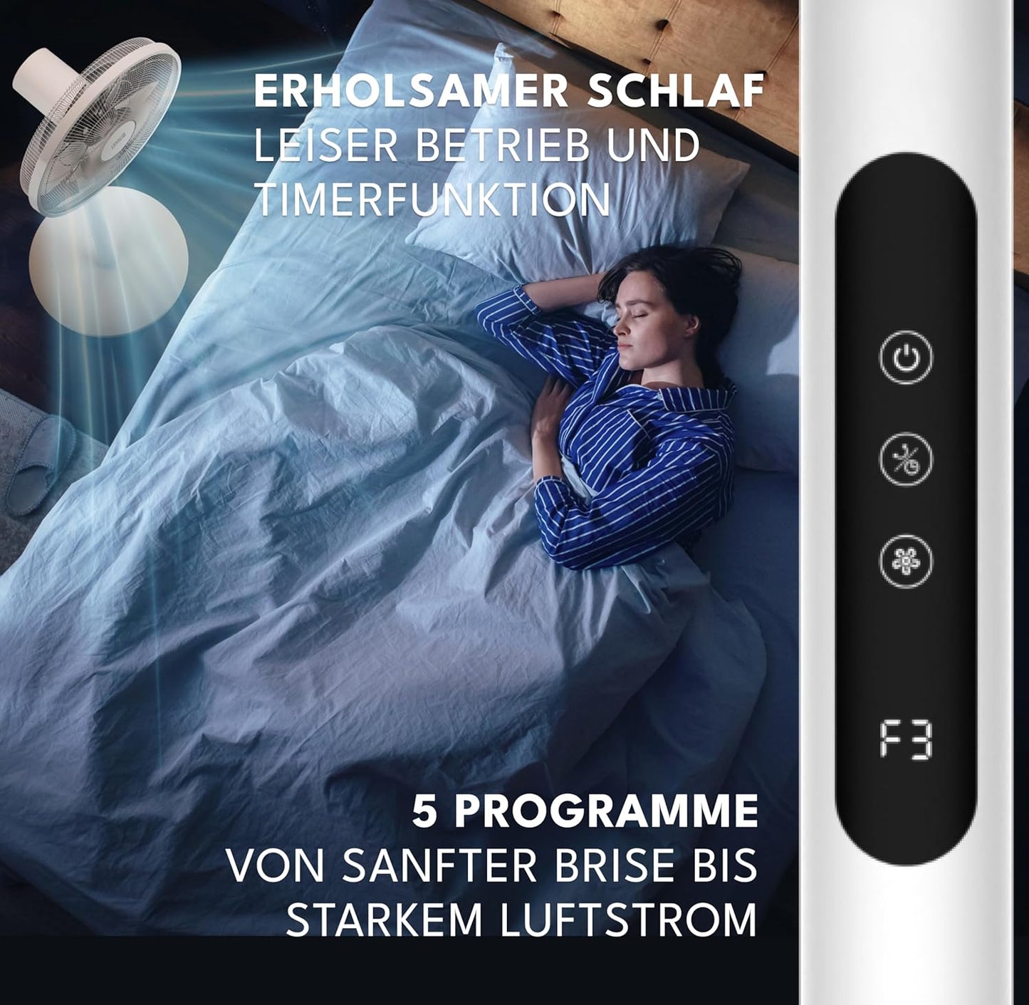 Leiser Standventilator mit Fernbedienung & LED-Display, Schwarz I 60w I Led-display