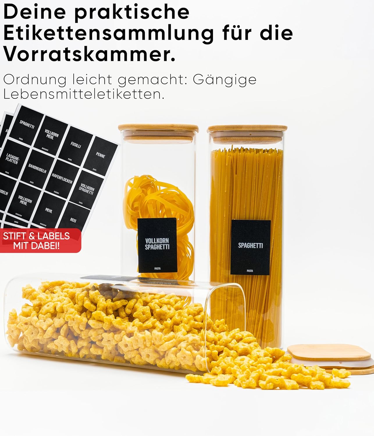 Vorratsgläser-Set mit Deckel, 3 Stk., 1 Grösse/2300ml, eckig