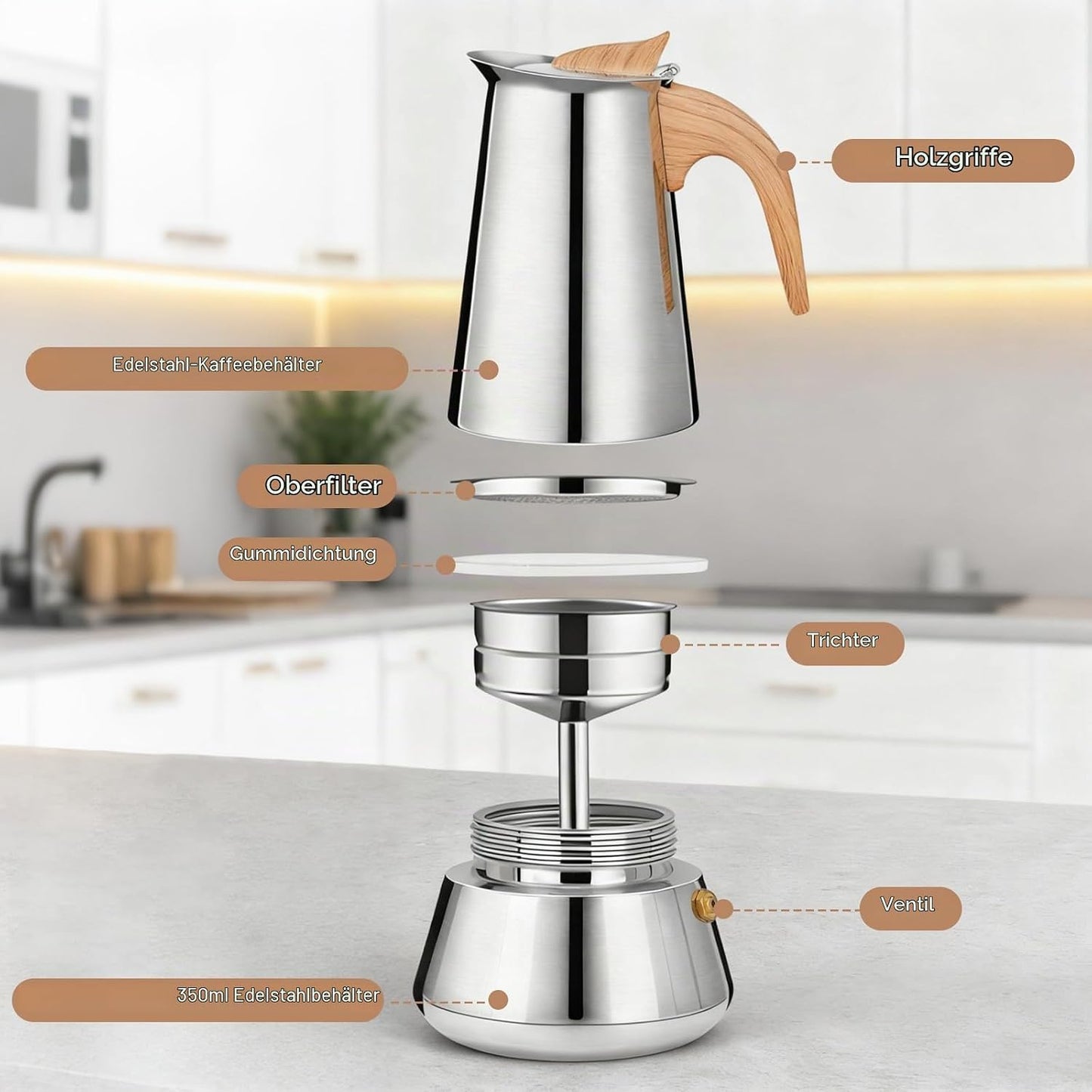 Espressokocher Edelstahl Mokkakanne 350ml