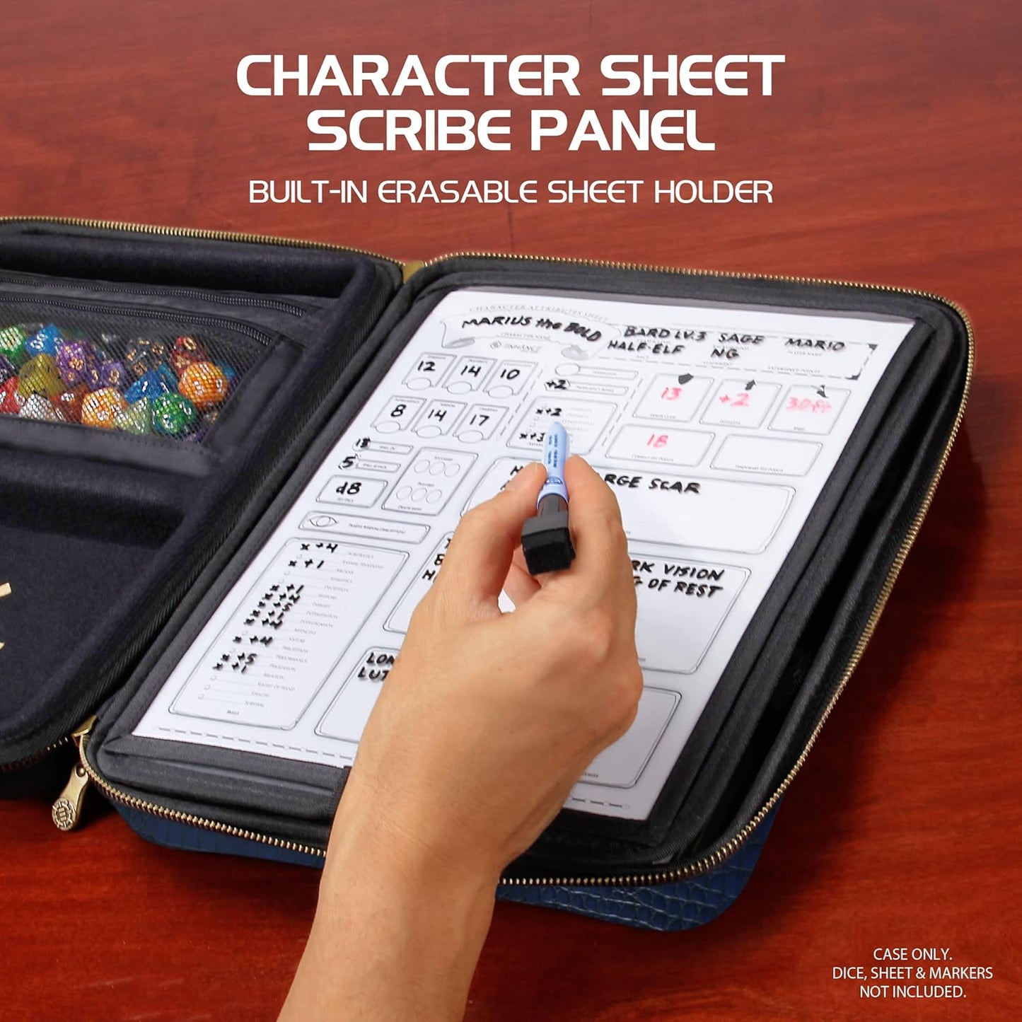 RPG-Organizer-Tasche mit DND-Ordner und Zubehör, Drachen Blau