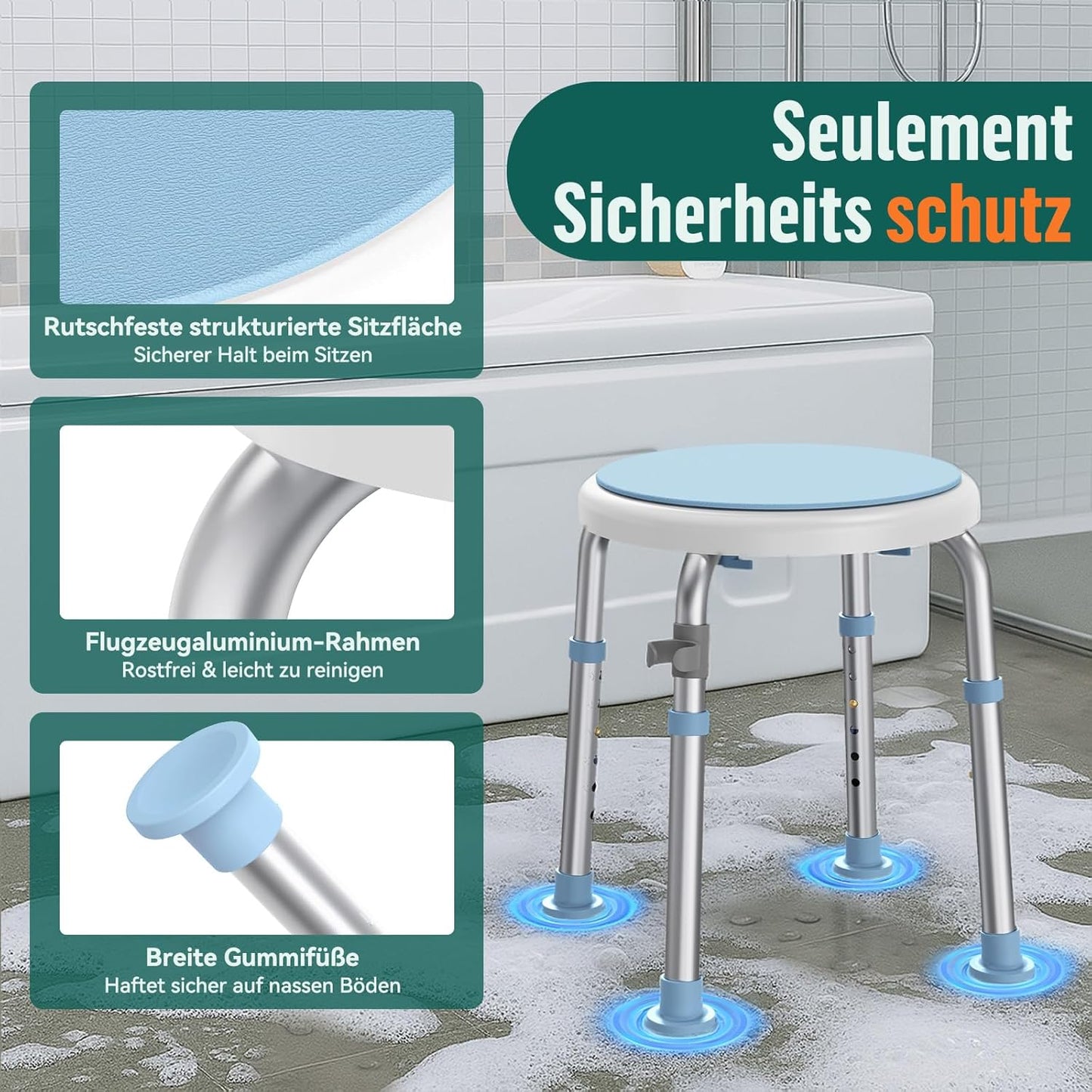 Drehbarer Duschhocker, LC01-Blau