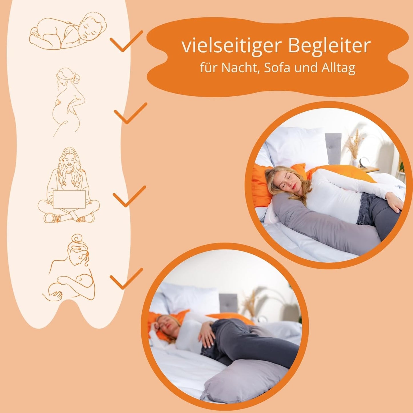 Still- und Schwangerschaftskissen 190 cm, waschbar, Grau 40 x 190 cm