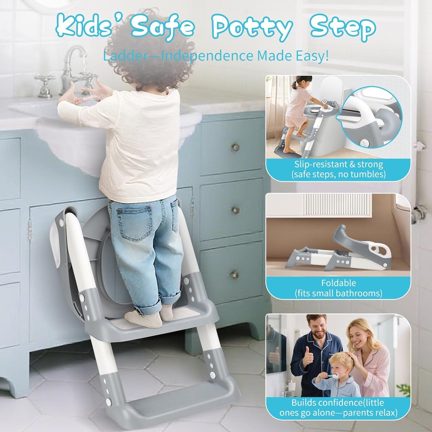 Toilettentrainer mit Treppe für Kinder, Grau