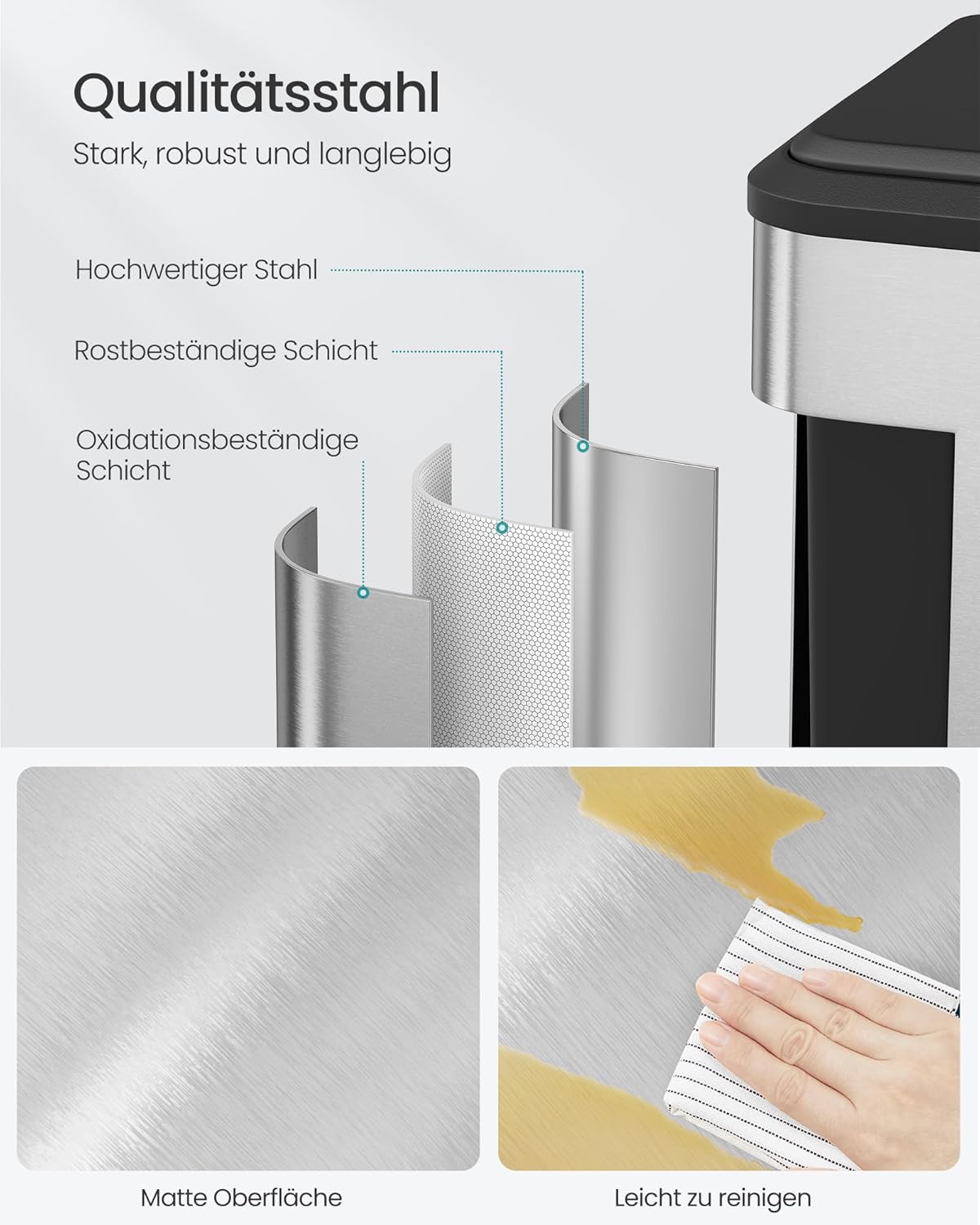LTB544E01 Mülltrennsystem mit Softclose-Deckel (2 x 15 L), metallicsilber