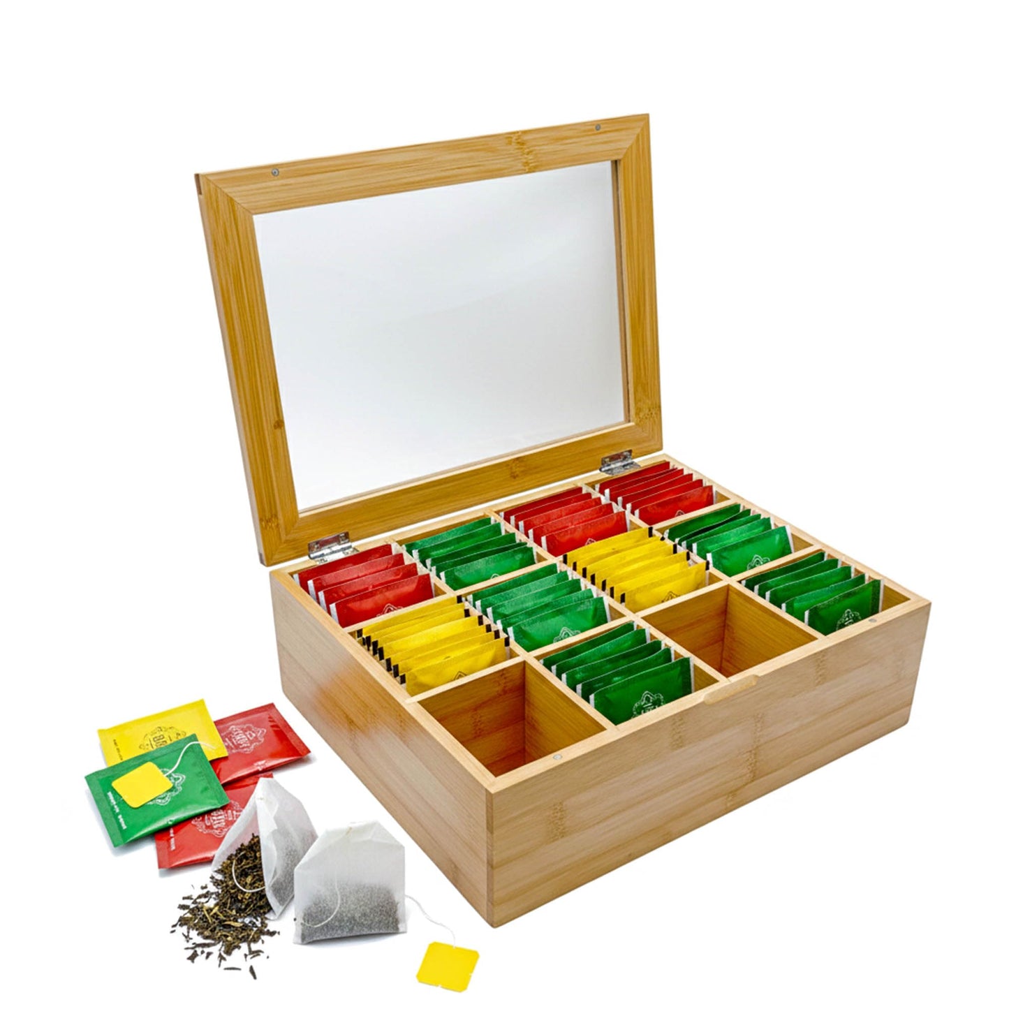 Teebox mit 12 Fächern & Sichtfenster, 12 Fächer
