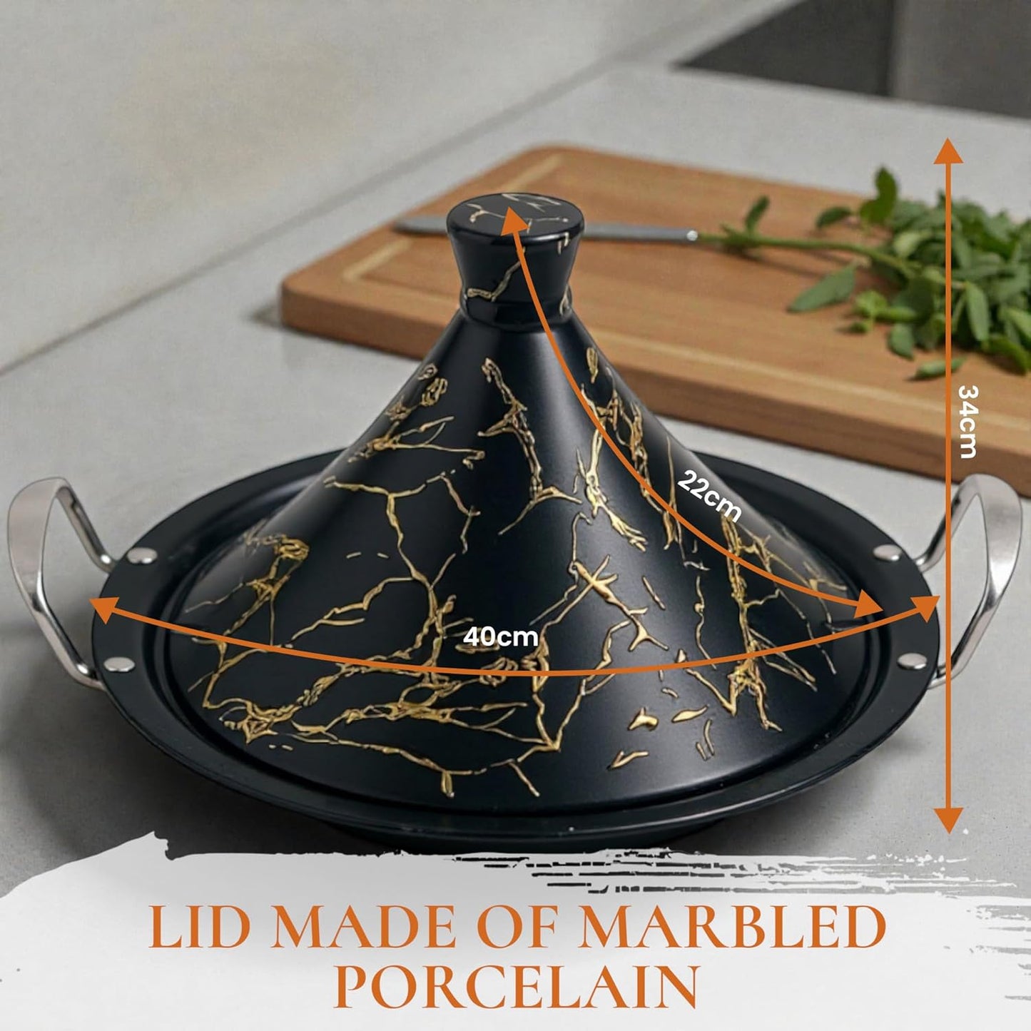Tajine-Schmortopf mit Keramikdeckel, Schwarz 34 cm