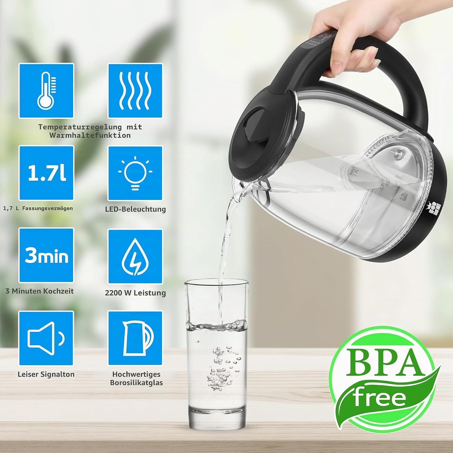 Elektrischer Wasserkocher mit Temperatureinstellung