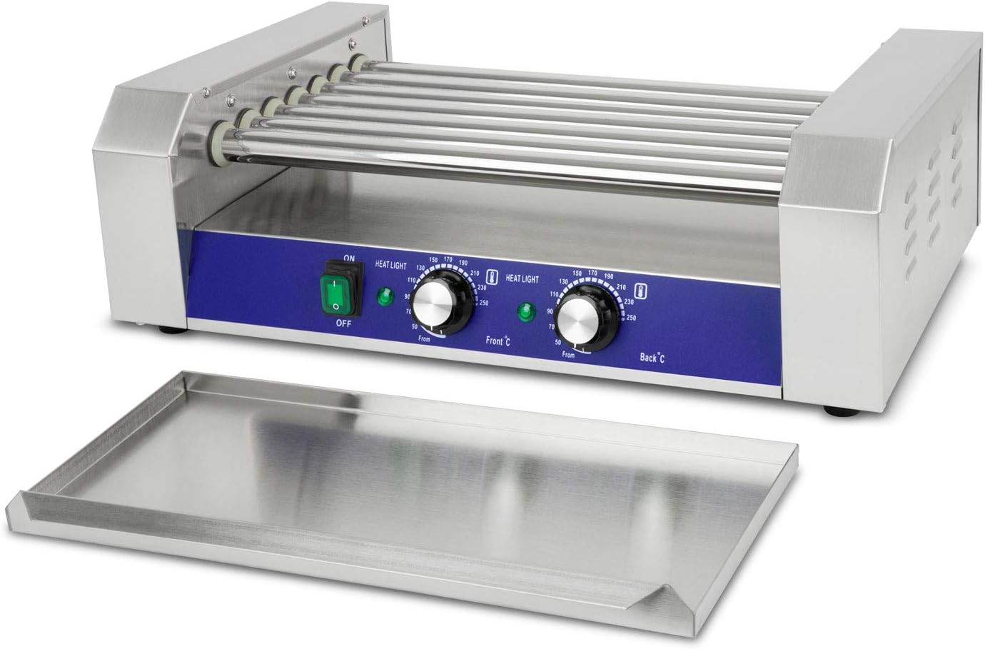 Gastro Hot Dog Maker mit Heizzonen und Glasabdeckung, 7 Walzen