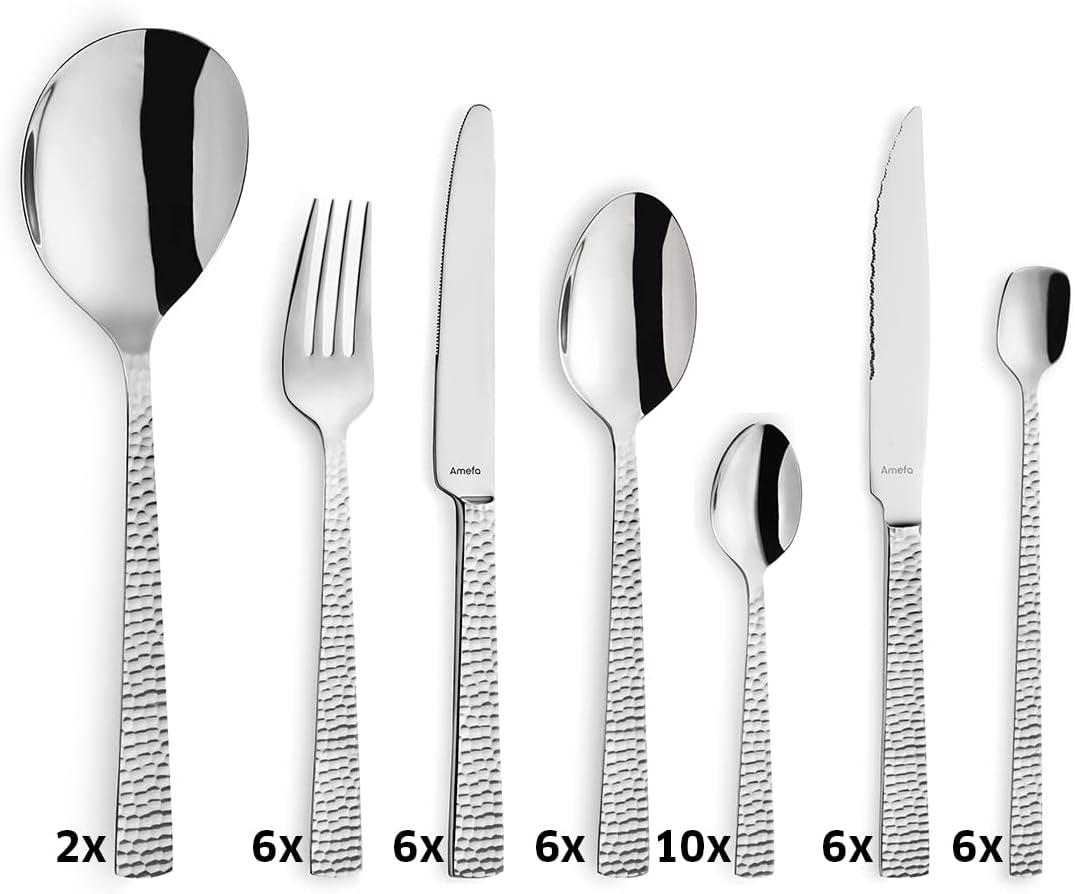 42-teiliges Besteckset mit gehämmertem Griff, 42-teilig Silber