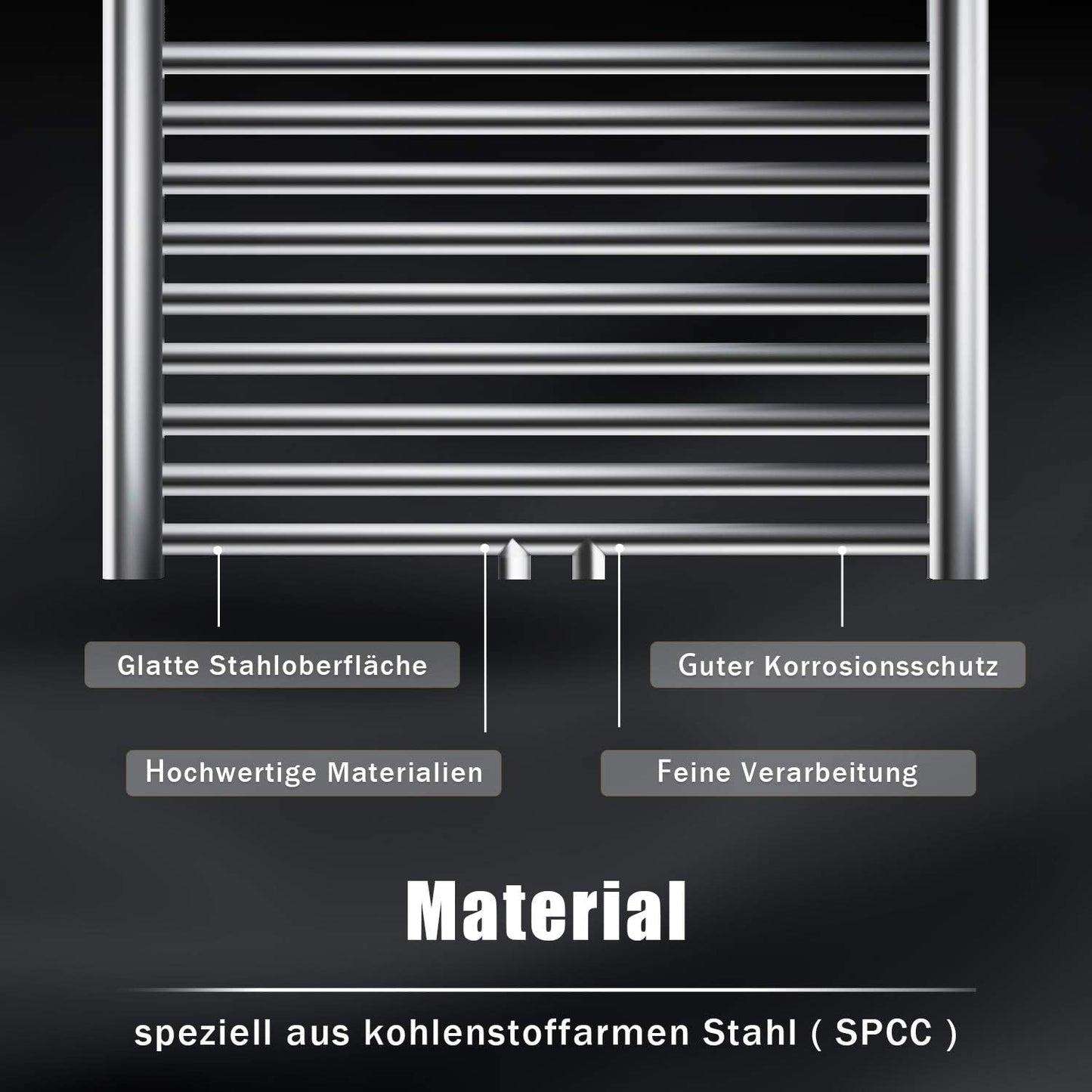 Badheizkörper Handtuchtrockner 160x50 cm, Mittelanschluss, Anthrazit 50x160cm