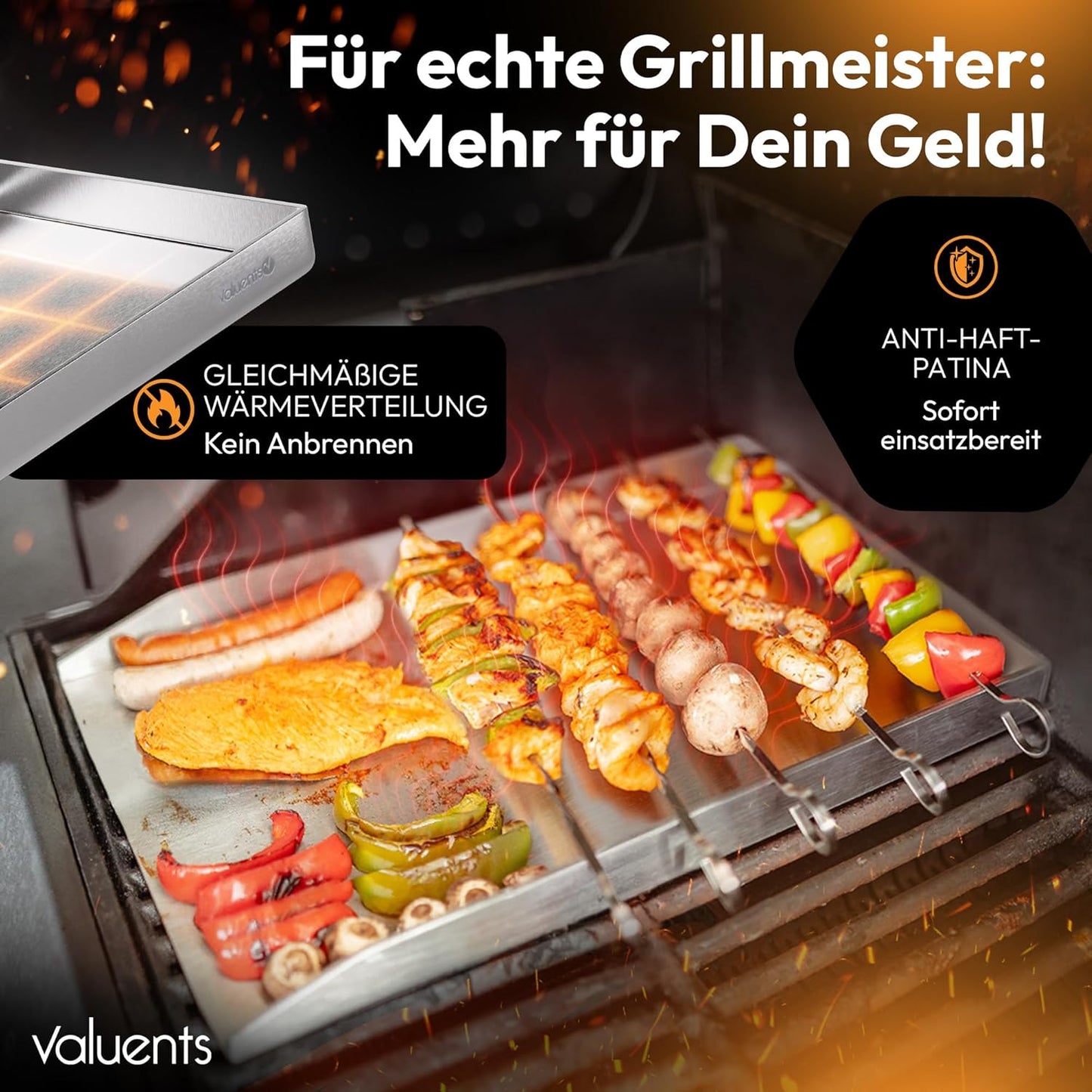 BBQ Grillplatte, 40 x 30 cm, inkl. Bürste & Grillspachtel, 40 x 30 cm