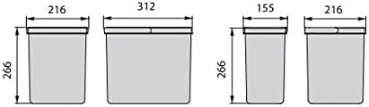 Recycle-Behälter für Küchenschublade, H 266 mm (1x15 L + 2x7 L) Container