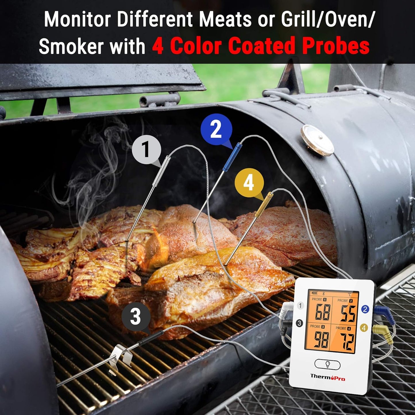 Bluetooth Bratenthermometer mit 4 Sonden, 4 Sonden