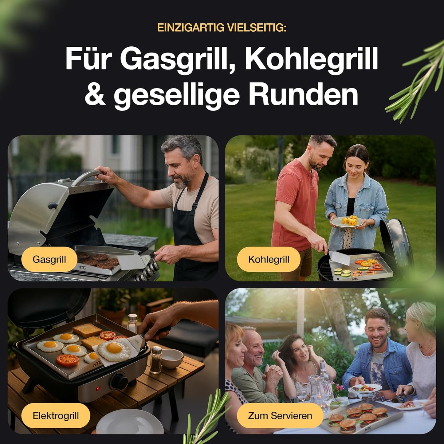 Grillplatte mit Fettablauf und Grillspachtel