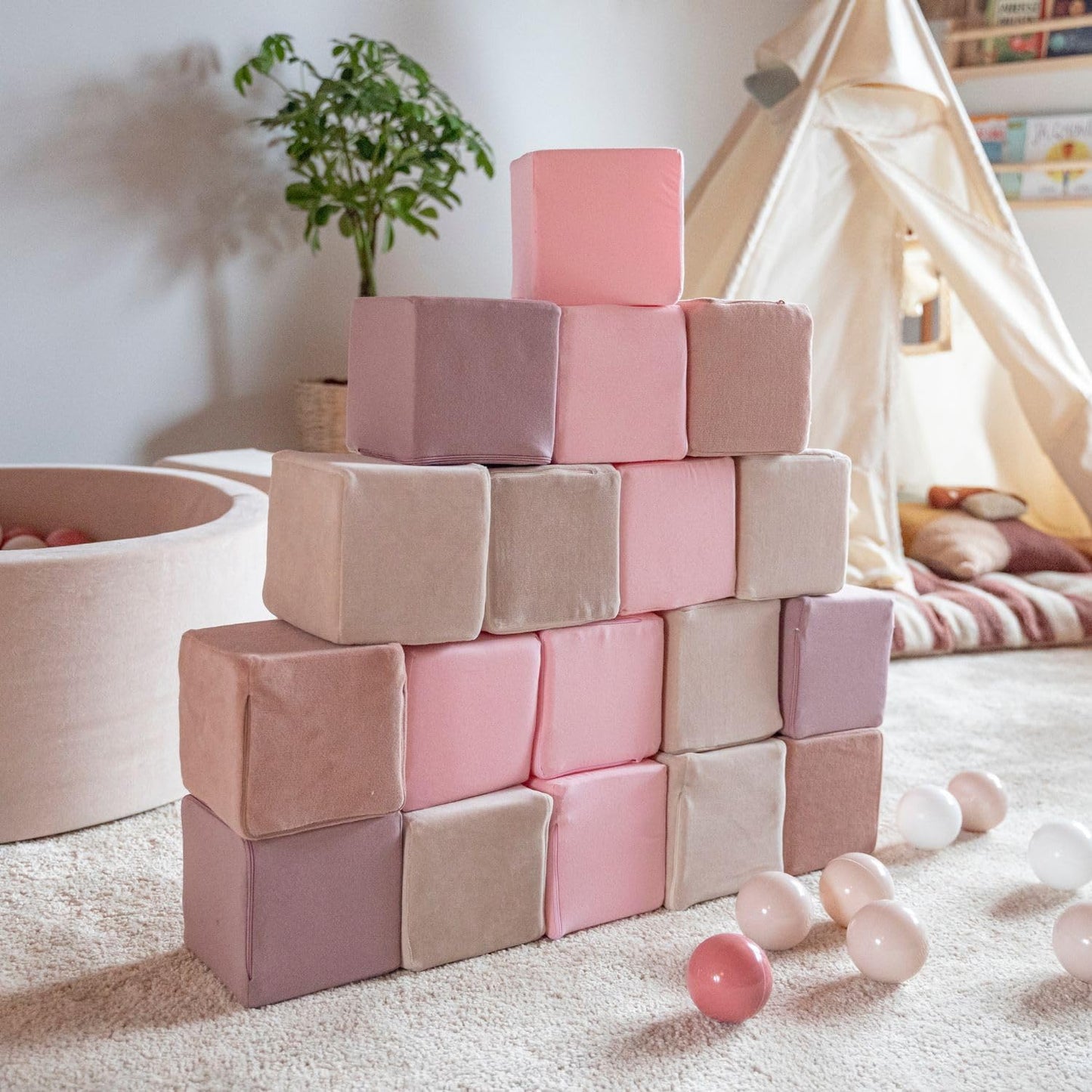 Schaumstoff-Würfelset für Babys (48 Stück), 48 Stücke Blöcke: Erikafarben/Pink