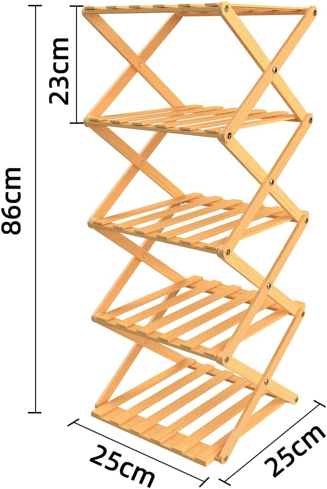 Schmales, tragbares Schuhregal, zusammenklappbar, freistehend, 25 X 25 X 86 Cm (5) (Naturholzfarbe)