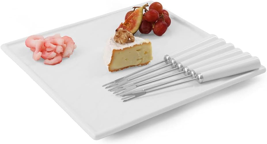 Servierplatte mit sechs Pieksern, Design Schiefer Weiss 25,5cm