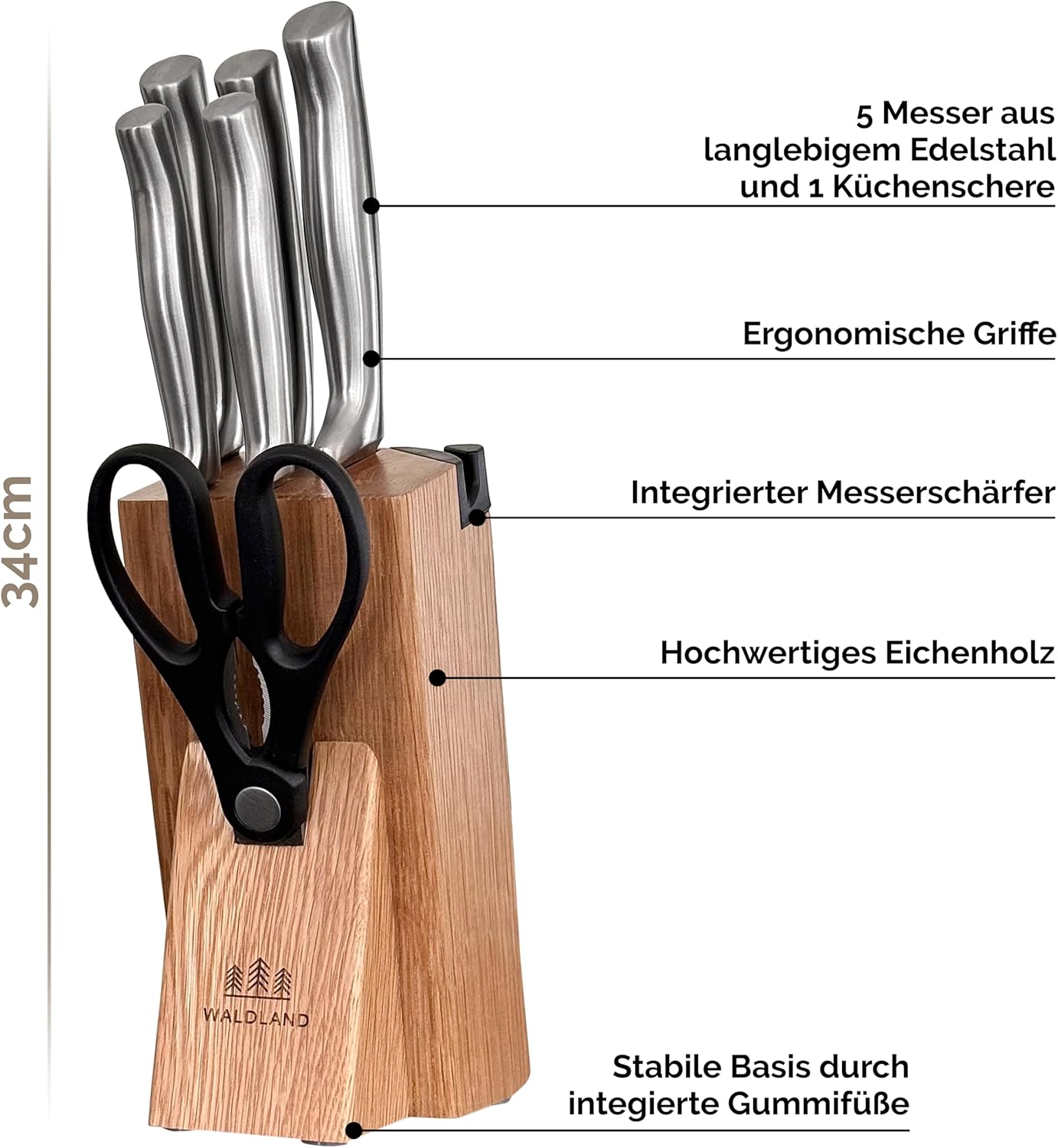 7-teiliges Messerblock-Set, Eichenholz