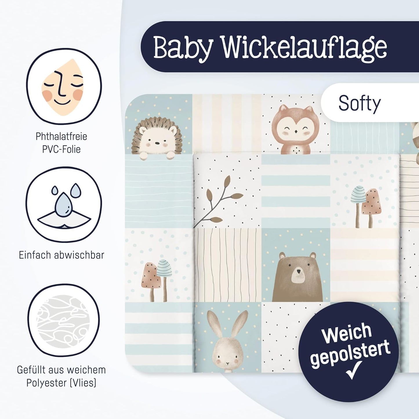 Wickelauflage Softy, Waldfreunde 65x75 cm