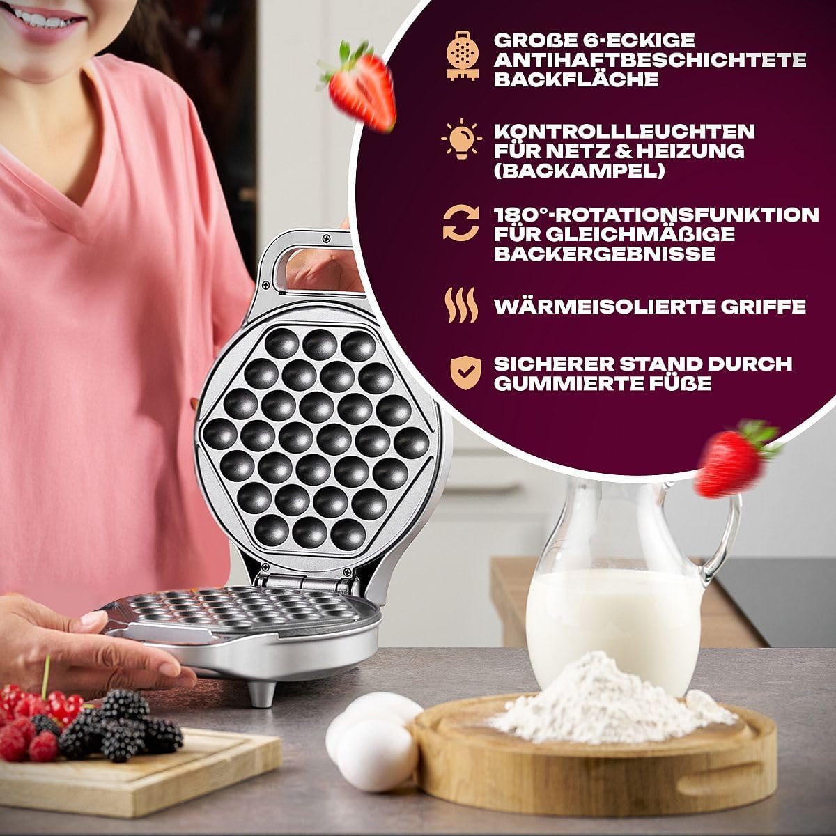 WA 3772 - Bubble-Waffeleisen mit 180° Rotationsfunktion