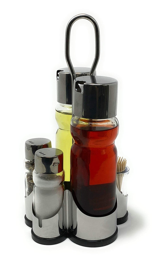 Essig-Öl-Spender Set mit Salz, Pfeffer, Zahnstocherhalter