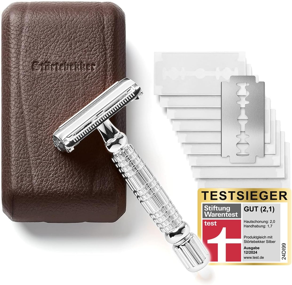 Premium Rasier-Set Rise 'N Shine mit Rasierhobel, Silber / Café