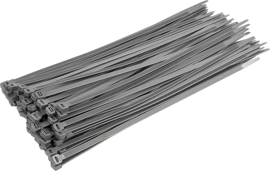 100 x Kabelbinder mit UV-Beständigkeit, 450 mm x 9,0 mm / Silber