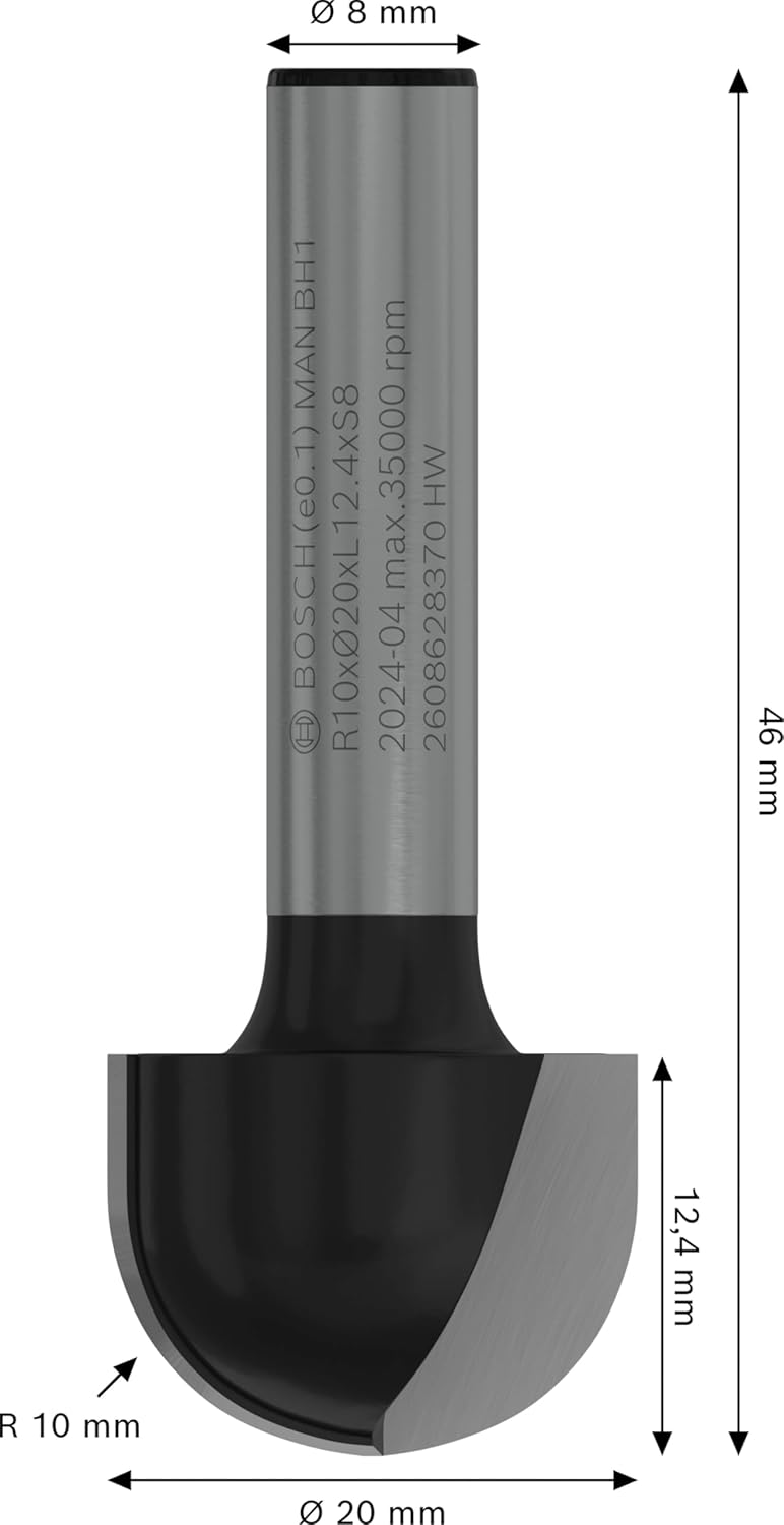 Hohlkehlfräser, L 10 mm Ø 20 mm
