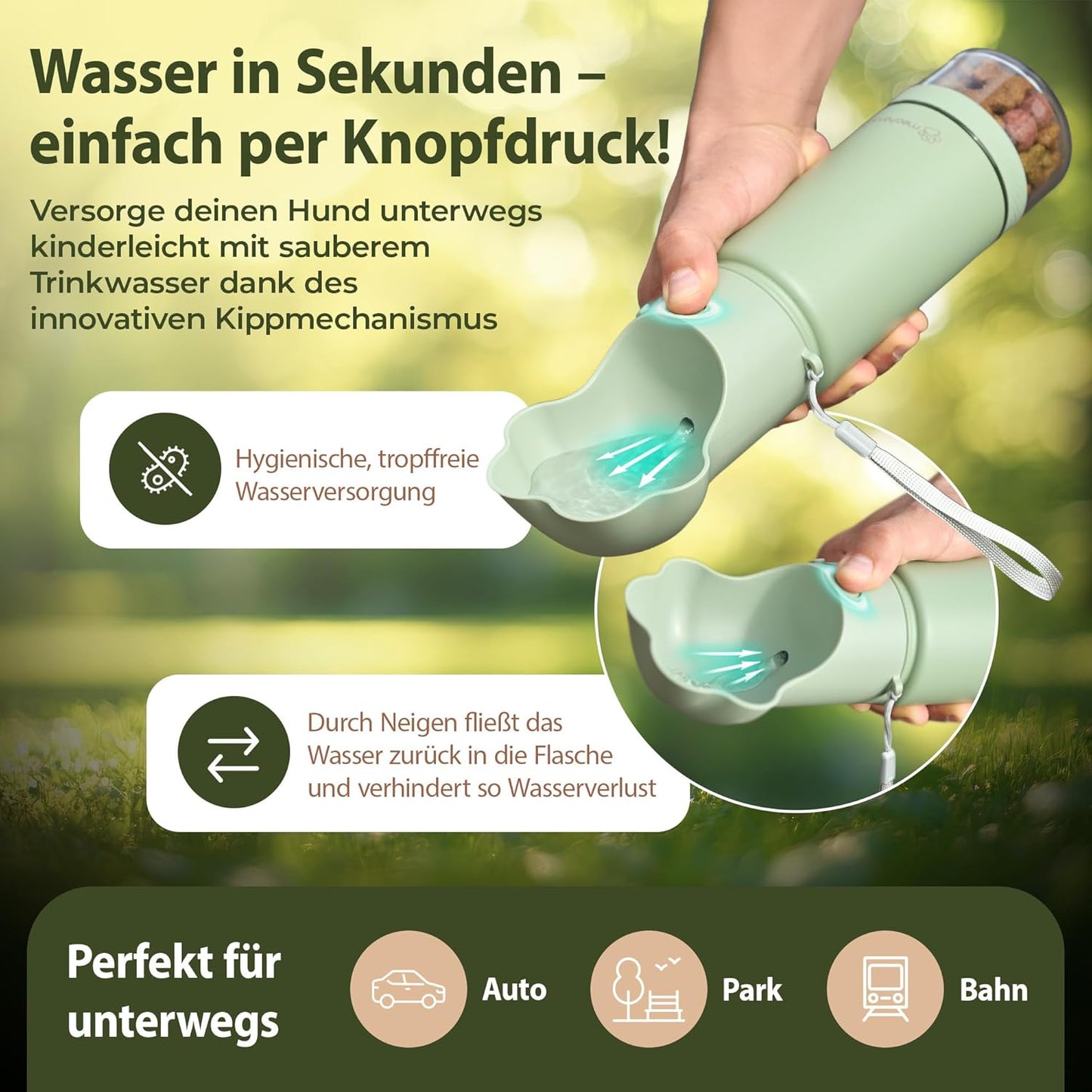 Hundetrinkflasche mit Futterbehälter & Karabiner