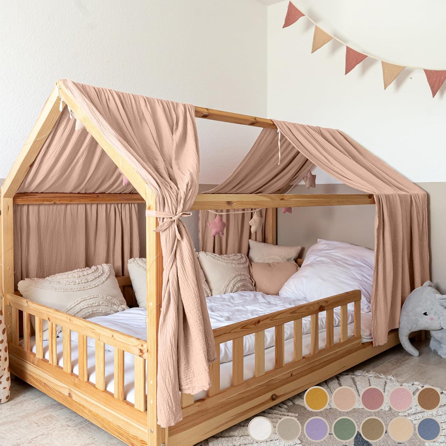 Hausbett Stoffhimmel-Set, Beigerosa 2er Set 67 x 270cm