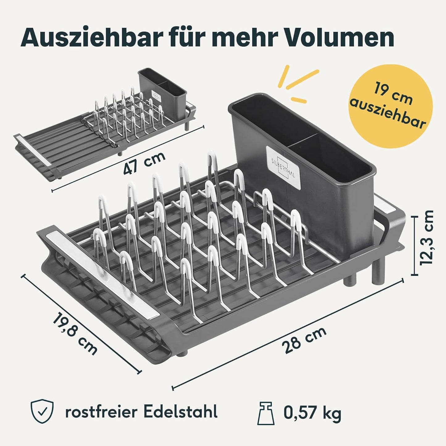 Abtropfgestell mit Schale und Besteckkasten, Ausziehbares Abtropfgestell Klein
