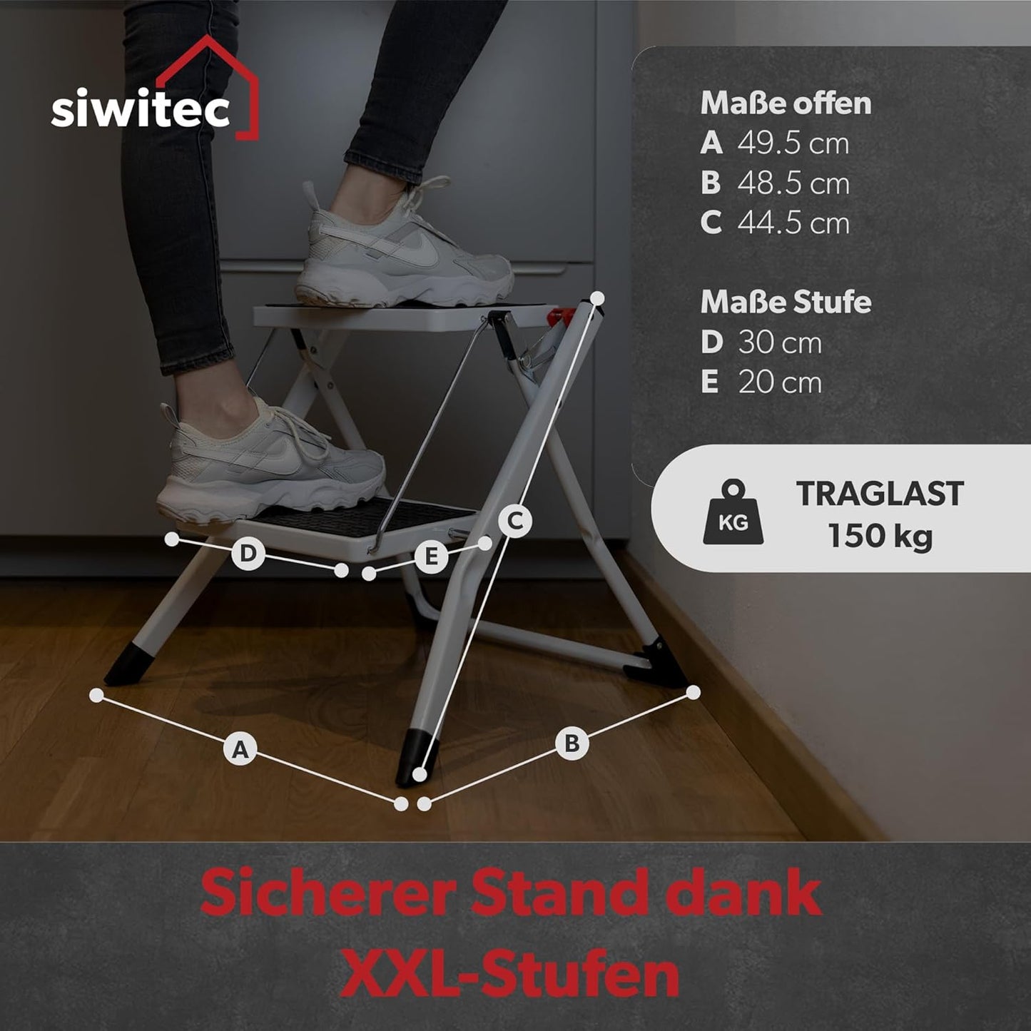 Klapptritt mit 2 Stufen, 2-stufig Weiss