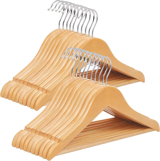 20-teiliges Kinderkleiderbügel-Set mit Hosensteg, Naturfarbe + Silber