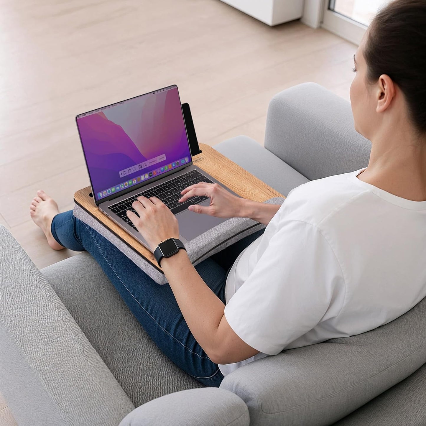 Laptopkissen mit Handgelenkauflage, Eiche & Grau