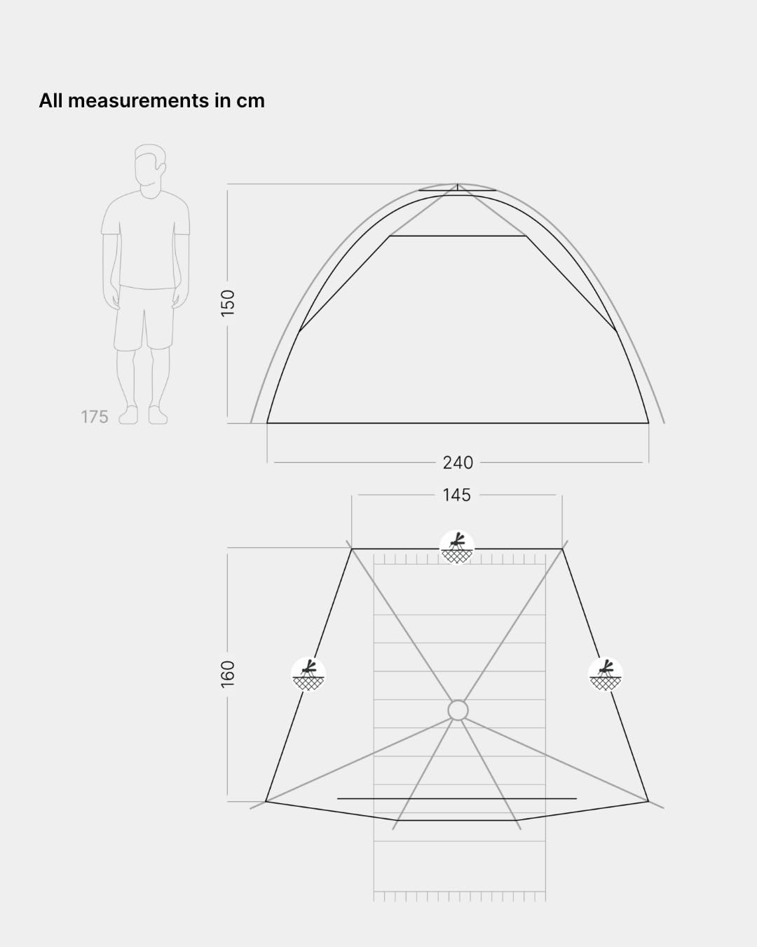 Strandmuschel Quick Bay Pro mit UV-Schutz für 3 Personen, Hellblau