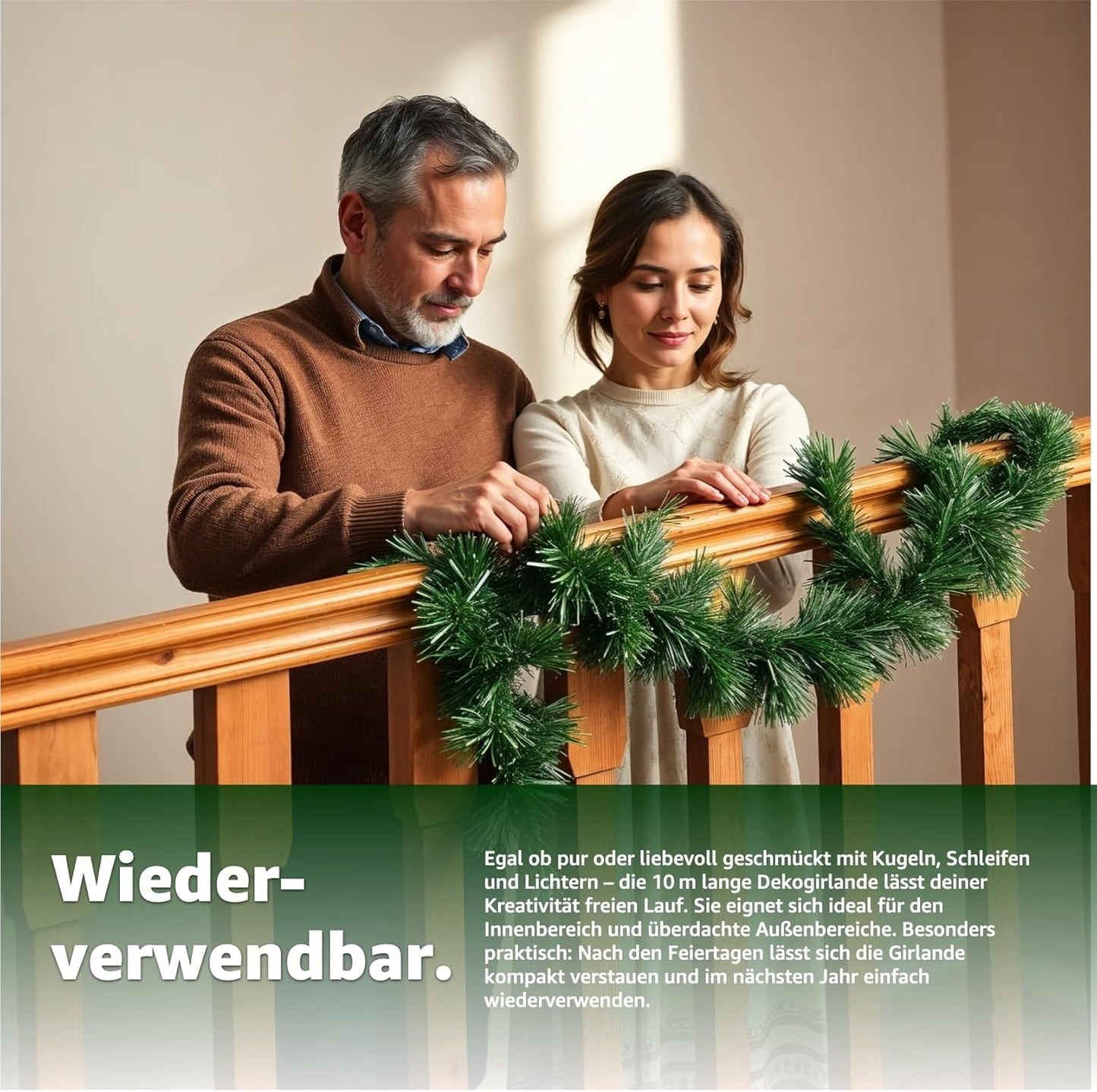 3-teiliges Weihnachtsgirlande Set, 3x grün