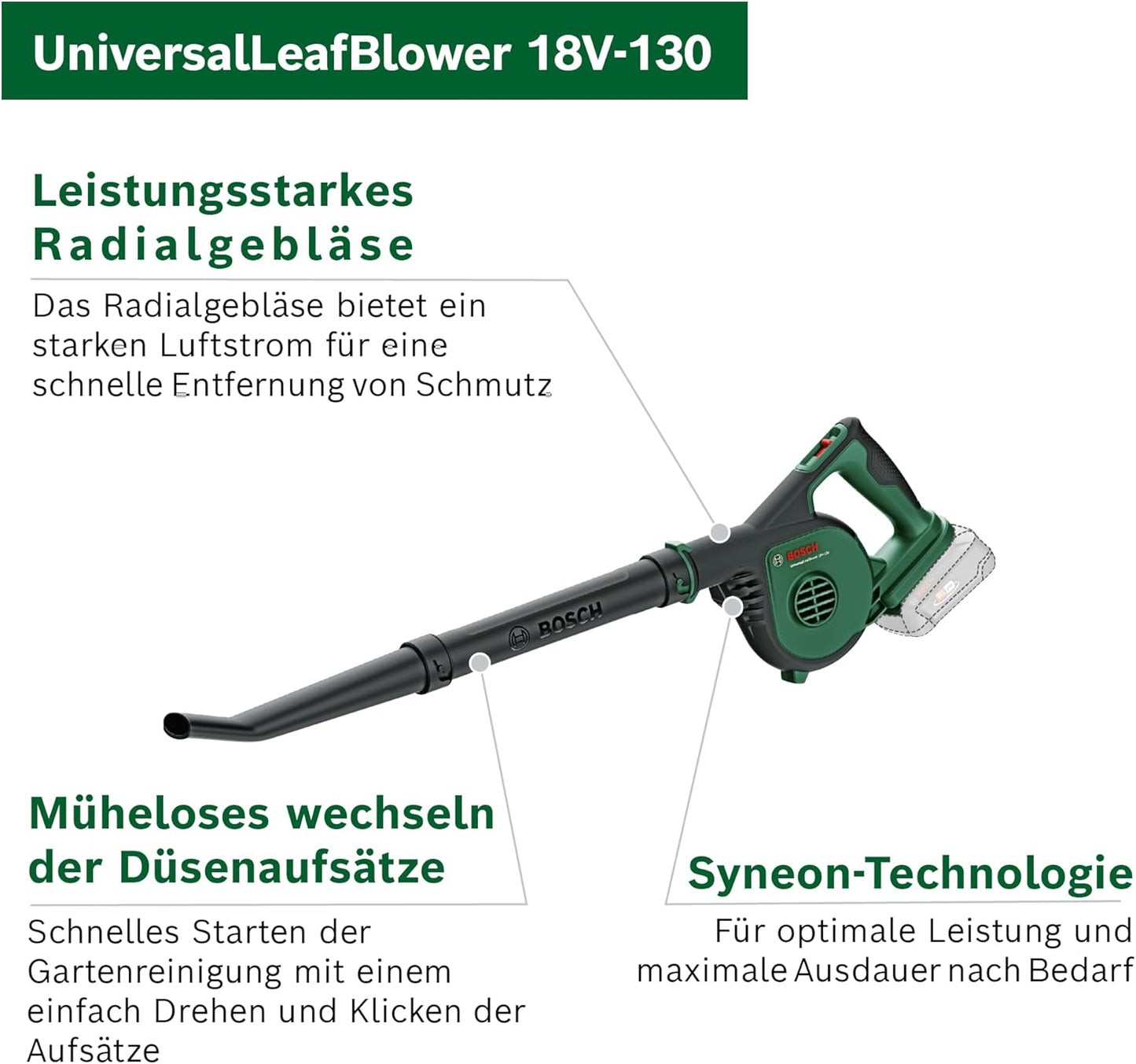 Akku-Laubbläser UniversalLeafBlower 18V-130, Laubbläser | ohne Akku, Neues Design | Classic Green