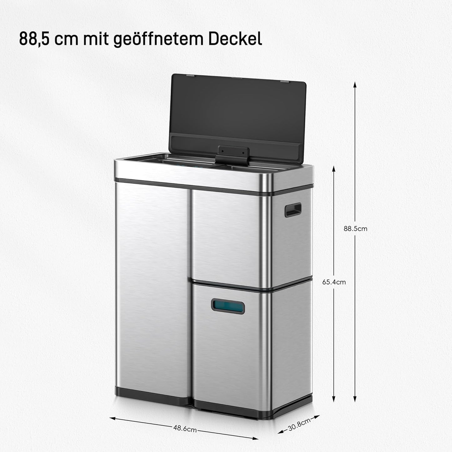 Mülltrennsystem mit 3 Fächern, 30+15+15 Liter-Edelstahl