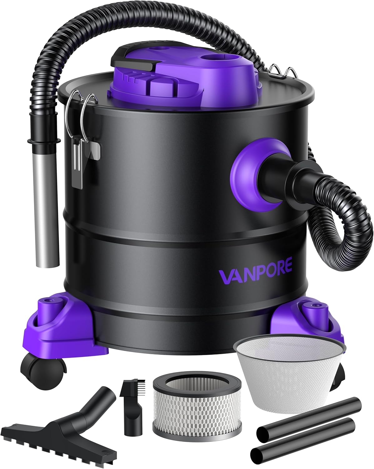 Aschesauger für Kamin, 20L, 1200W mit Rollfuss, Purple