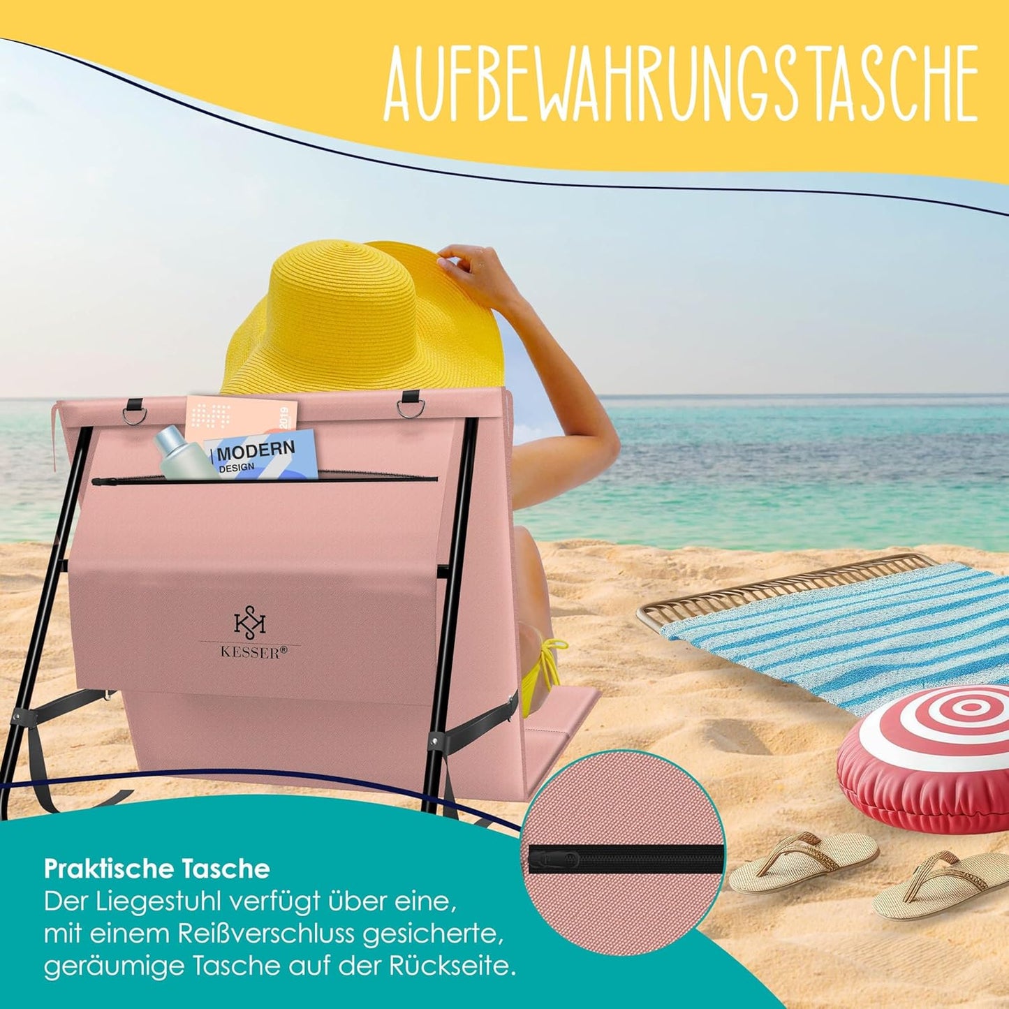 Klappbare Strandmatte mit verstellbarer Rückenlehne und Tragegurt 2er-Set, 2 Stück Rose Blush