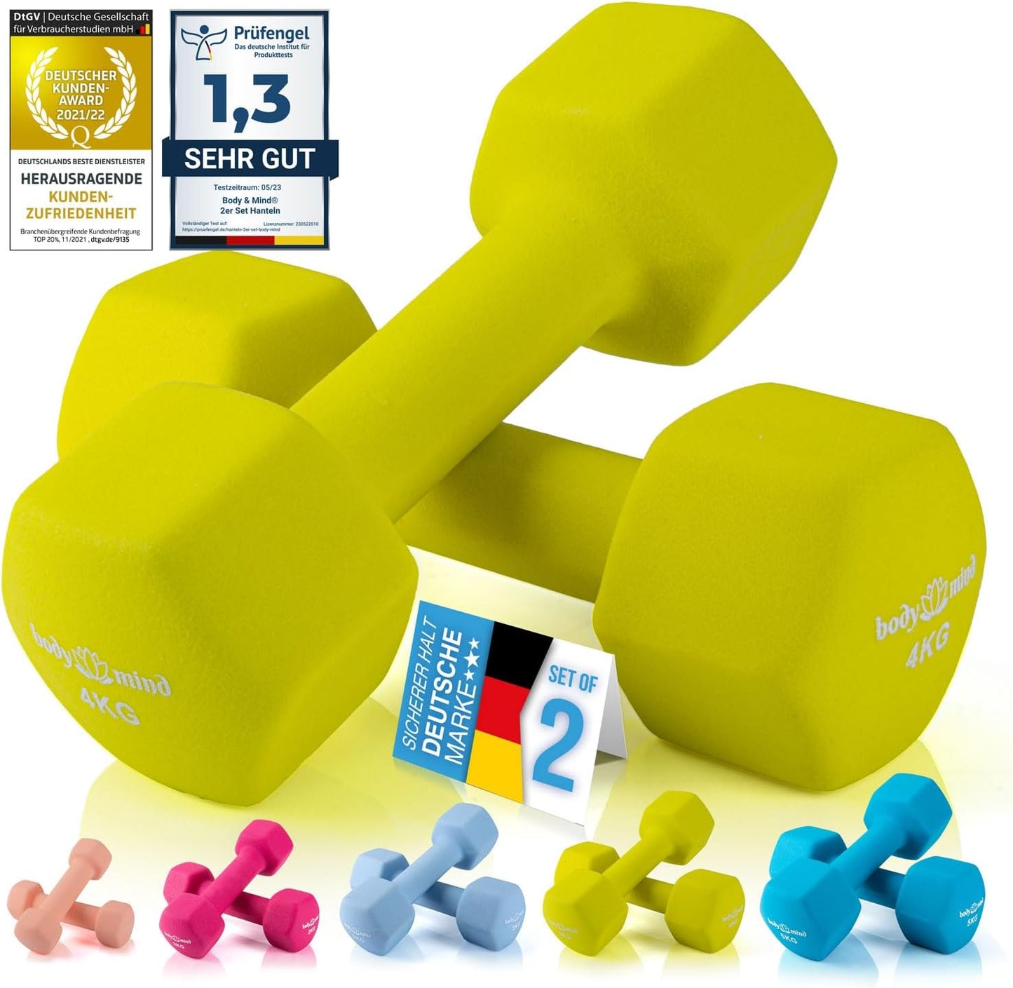 Hantel-Set für effektives Krafttraining (2x4 kg), 4 kg - Gelb 2er Set