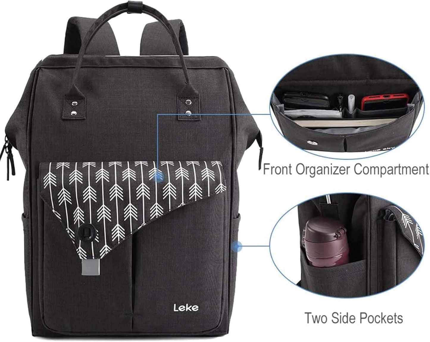 Rucksack mit Laptopfach & Anti-Diebstahl-Tasche, 15.6 Zoll Schwarz